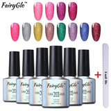 FairyGlo 10ml Neon Color Gel Nail Polish + 1 pcs Buffer Flie Soak off Gel Polish Set Bling Vernis Semi Permanent Gelpolish Kit