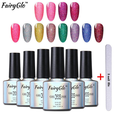 FairyGlo 10ml Neon Color Gel Nail Polish + 1 pcs Buffer Flie Soak off Gel Polish Set Bling Vernis Semi Permanent Gelpolish Kit
