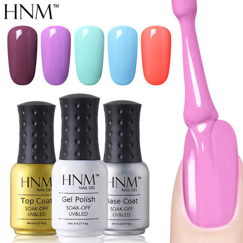 HNM 8ml Soak Off UV Gel Nail Polish Pure Colors Nail Gel Polish Gel Lak Vernis Semi Permanent Lacquer Gel Varnishes Gelpolish
