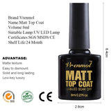 Vrenmol 1pcs Cleaning Matt Top Coat Nail Gel Polish Long Lasting Matte Top coat LED UV Nails Gel Lacquer Matt Top Gel